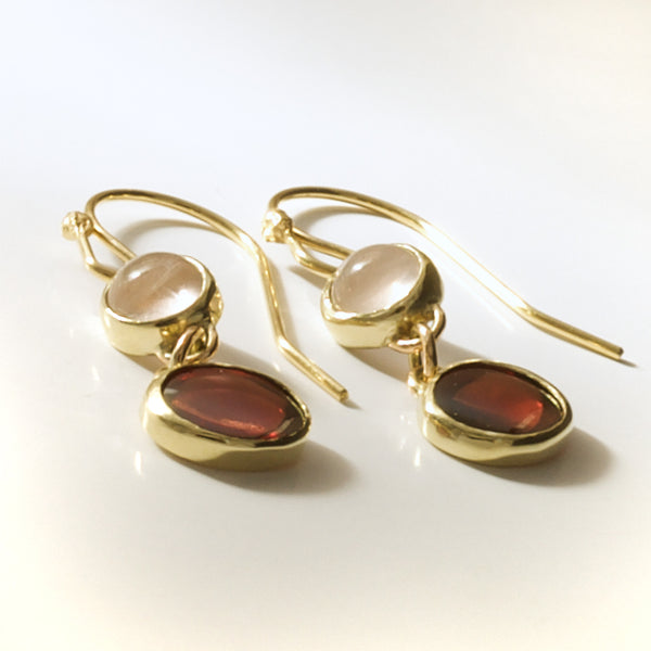 oorbellen granaat en rosekwarts 14k
