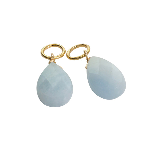 Pair of  charms for earrings with gold loops and light blue teardrop-shaped stones 