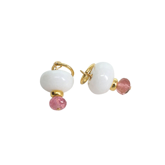Set bedels met wit agaath, roze toermalijn en een goldfilled detail.